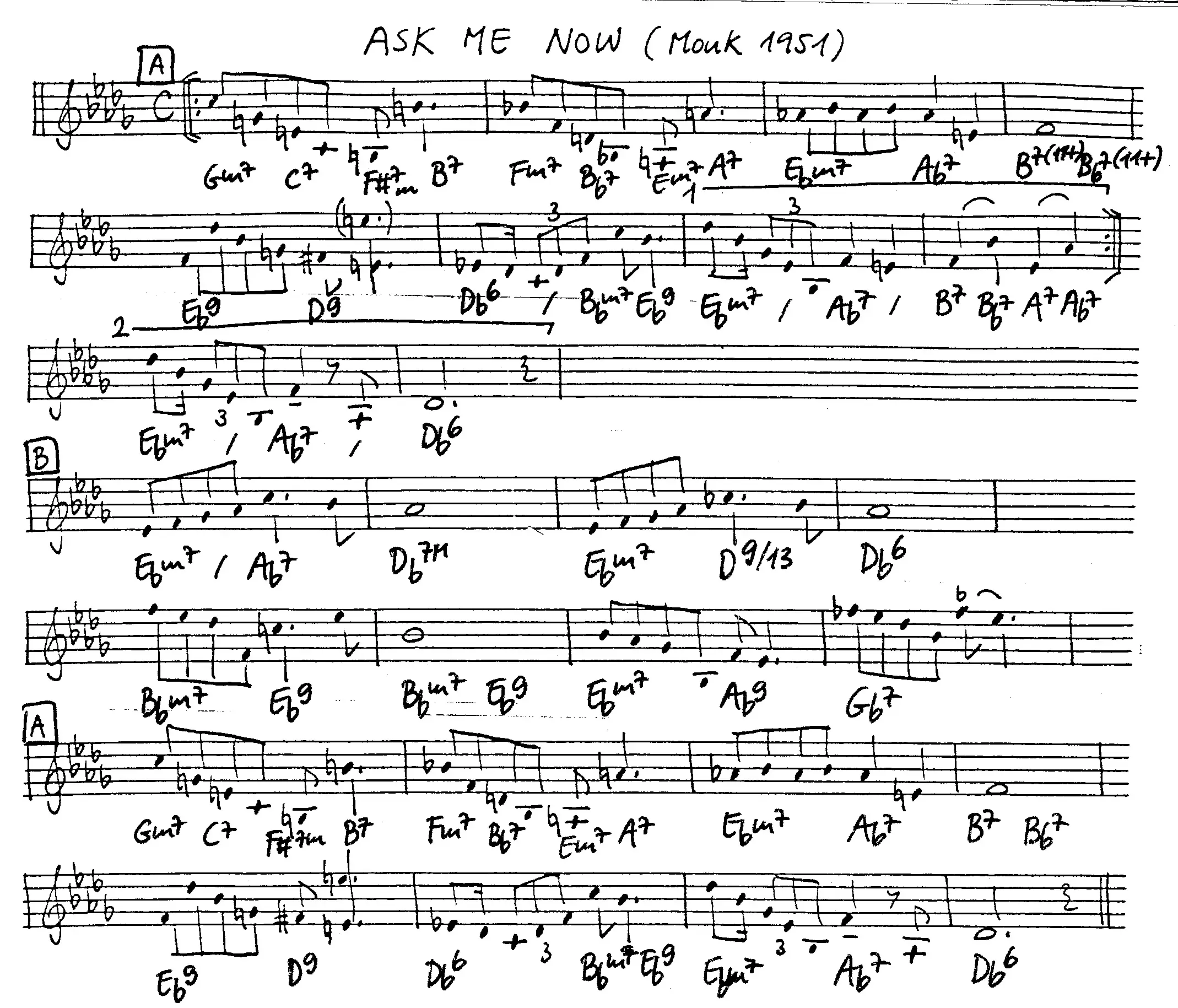 ask me now free jazz leadsheet - Courtesy of the Jungle Jazz Band
